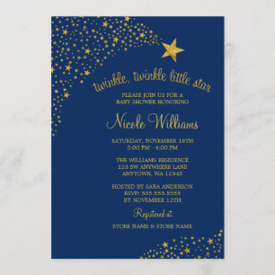 Twinkle Little Shooting Star Gold Navy Baby Shower Invitation