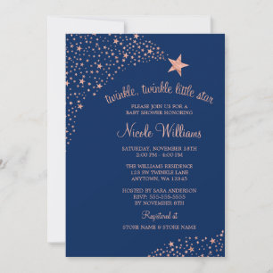 Twinkle Little Shooting Star Navy Rose Baby Shower Invitation
