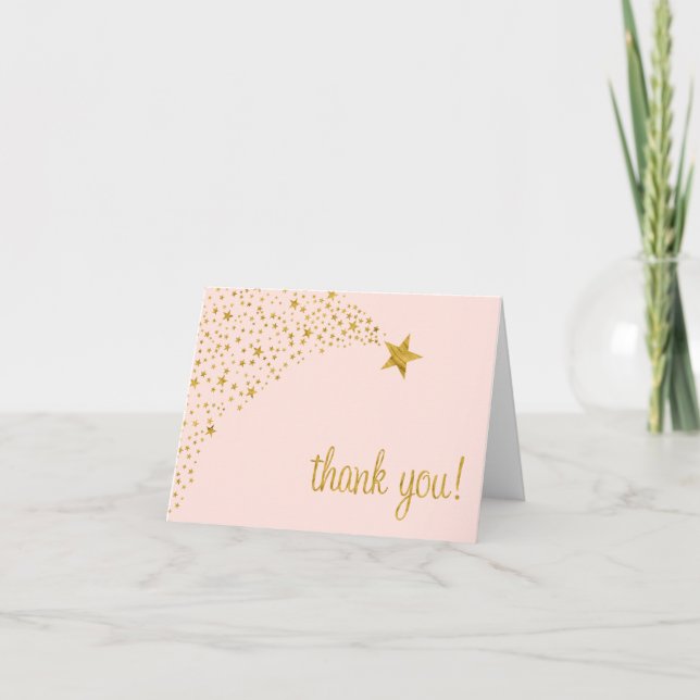 Twinkle Little Shooting Star Pink Gold Thank You Card (Front)