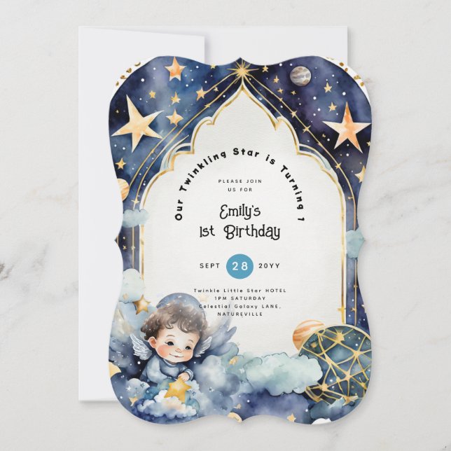 Twinkle Little Star 1st BIRTHDAY, BABY SHOWER BOY Invitation (Front)