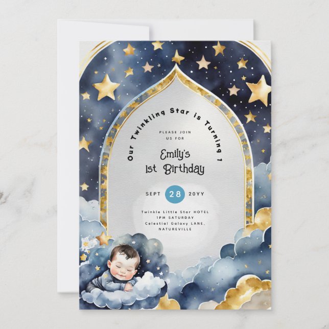 Twinkle Little Star 1st BIRTHDAY, BABY SHOWER BOY Invitation (Front)