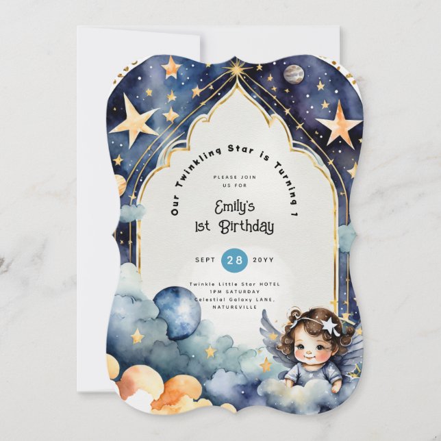 Twinkle Little Star 1st BIRTHDAY, BABY SHOWER Girl Invitation (Front)