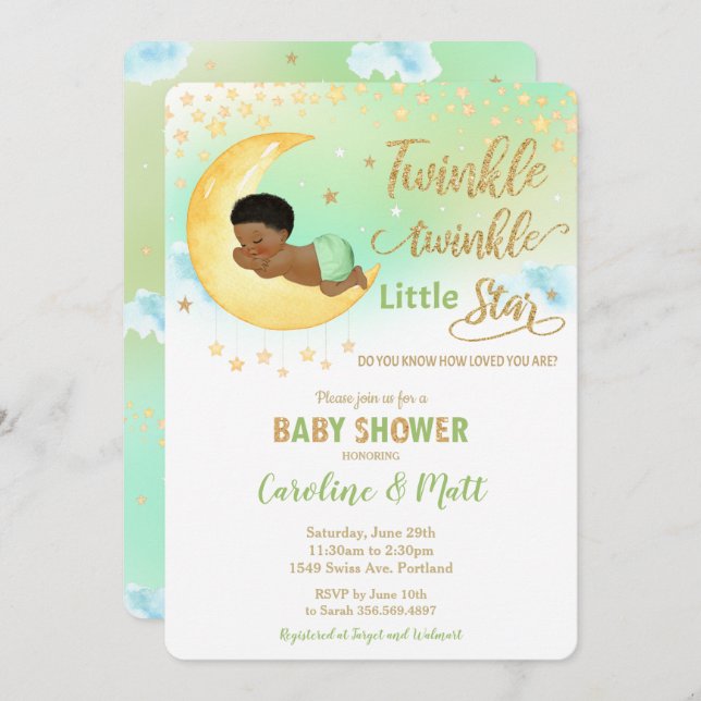 Twinkle Little Star African Baby Shower Neutral  Invitation (Front/Back)