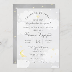 Twinkle Little Star and Moon Grey Baby Shower Invitation