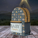 Twinkle Little Star Animal Pattern Boy Baby Name Printed Backpack<br><div class="desc">"Twinkle Little Star" "Baby" name animal and moons pattern in dusky blue and harvest gold tone.</div>