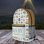 Twinkle Little Star Animal Pattern Boy Baby Name Printed Backpack<br><div class="desc">"Twinkle Little Star" "Baby" name animal and moons pattern in dusky blue and harvest gold tone.</div>