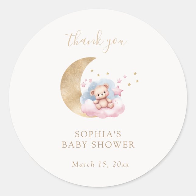Twinkle Little Star Baby Bear Thank You Favour Classic Round Sticker (Front)