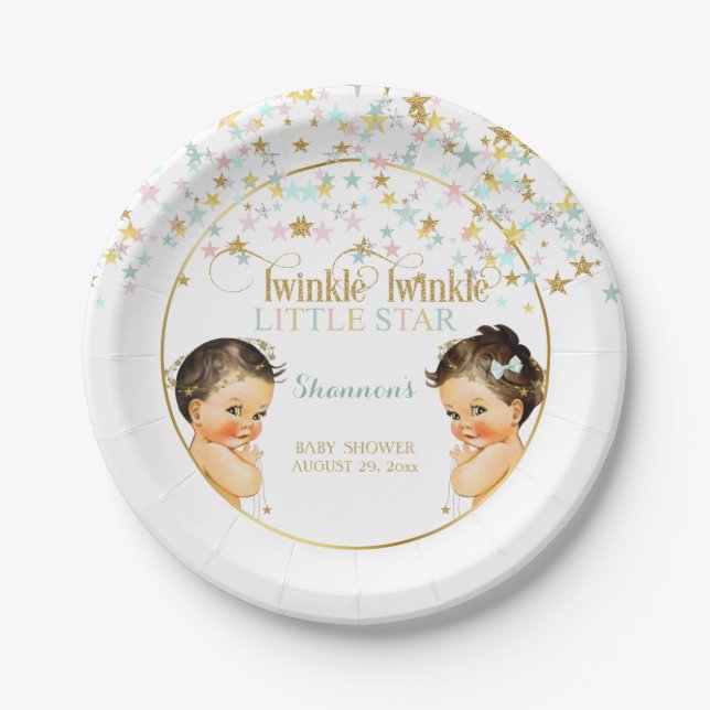 Twinkle Little Star Baby Gender Reveal Paper Plate (Front)