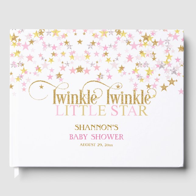 Twinkle Little Star Baby Gold Pink Girl Guest Book (Front)