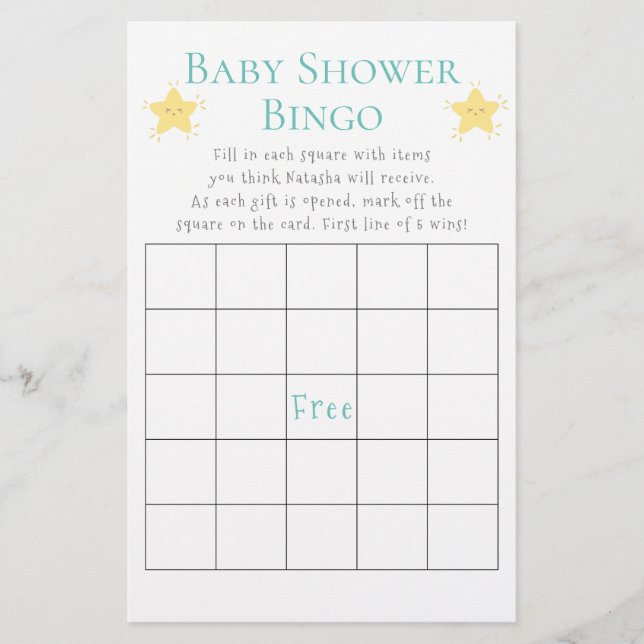 Twinkle Little Star Baby Shower Bingo Game Flyer (Front)