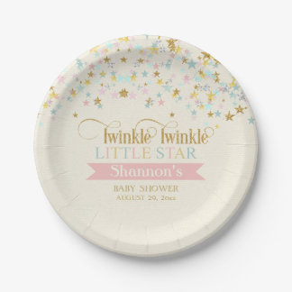 Twinkle Little Star Baby Shower Gold Aqua Pink Paper Plate