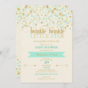 Twinkle Little Star Baby Shower Gold & Mint Invitation