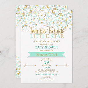 Twinkle Little Star Baby Shower Gold & Mint Invitation