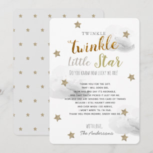 Twinkle Little Star Baby Shower Grey Thank You Invitation