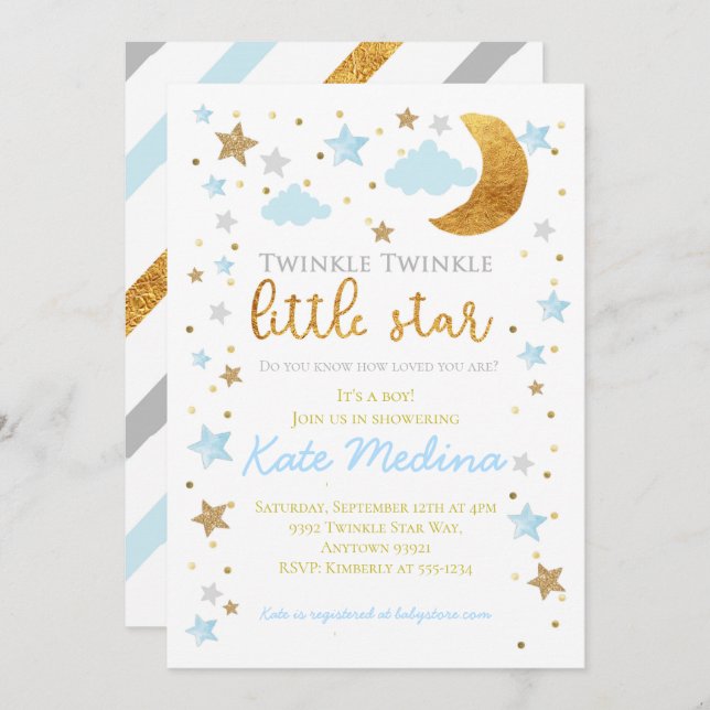 Twinkle Little Star Baby Shower Invitation Boy Blu (Front/Back)