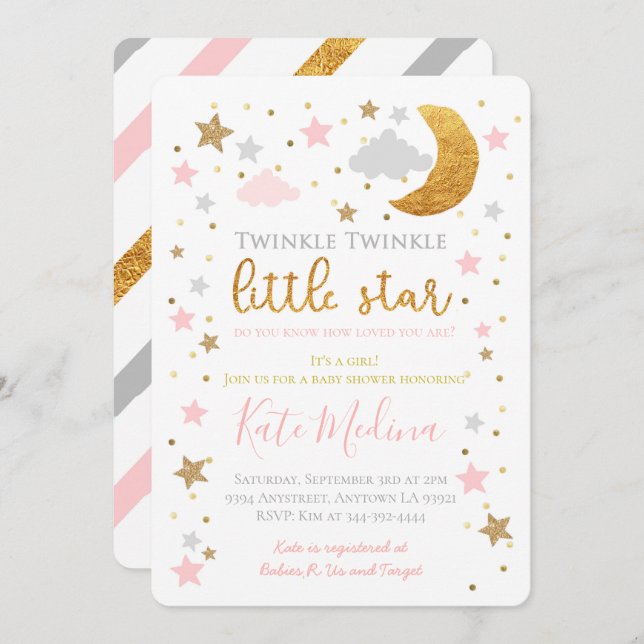 Twinkle Little Star Baby Shower Invitation Girl (Front/Back)
