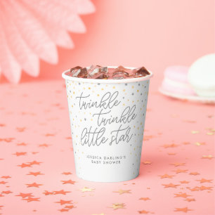 Twinkle Little Star Baby Shower Invitation Grey Paper Cups