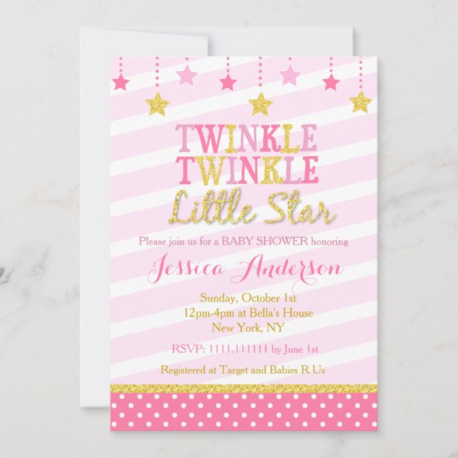 Twinkle Little Star Baby Shower Invitations (Front)