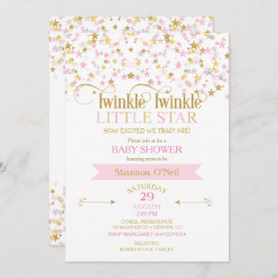 Twinkle Little Star Baby Shower Pink Gold Invitation