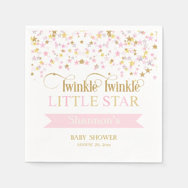 Twinkle Little Star Baby Shower Pink Gold Napkin (Front)