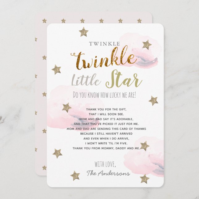Twinkle Little Star Baby Shower Pink Thank You Invitation (Front/Back)