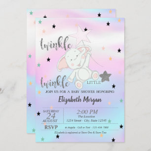 Twinkle Little Star,Bear Holographic Baby Shower Invitation