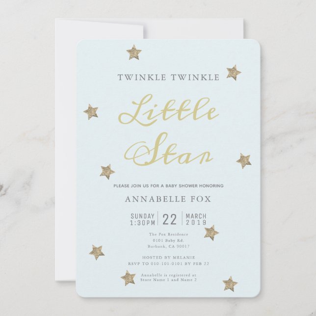 Twinkle Little Star Blue Baby Shower Invitation (Front)