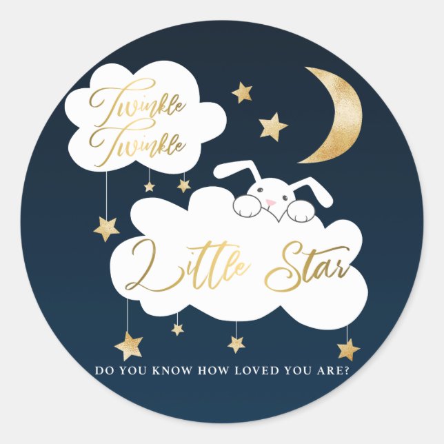 Twinkle Little Star Blue Bunny Baby Shower Favour Classic Round Sticker (Front)