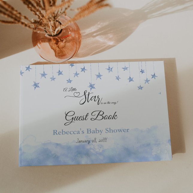 Twinkle Little Star Blue Clouds Boy Baby Shower Guest Book (Creator Uploaded)