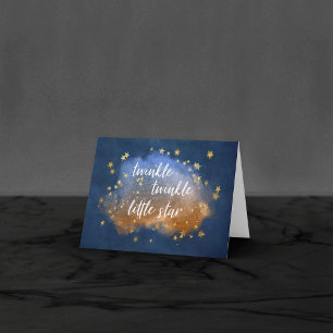 Twinkle Little Star Blue Copper Gold Baby Shower Thank You Card