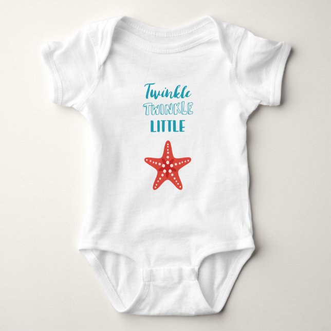 Twinkle Little Star Blue & Coral Nautical Baby Bodysuit (Front)