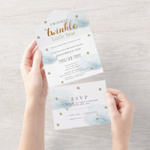 Twinkle Little Star Blue RSVP Baby Shower All In One Invitation