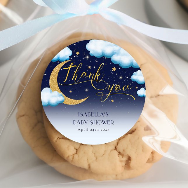 Twinkle Little Star Boy Baby Shower Thank You Classic Round Sticker (Creator Uploaded)
