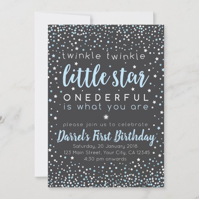 Twinkle Little Star Boy First Birthday Invitation (Front)