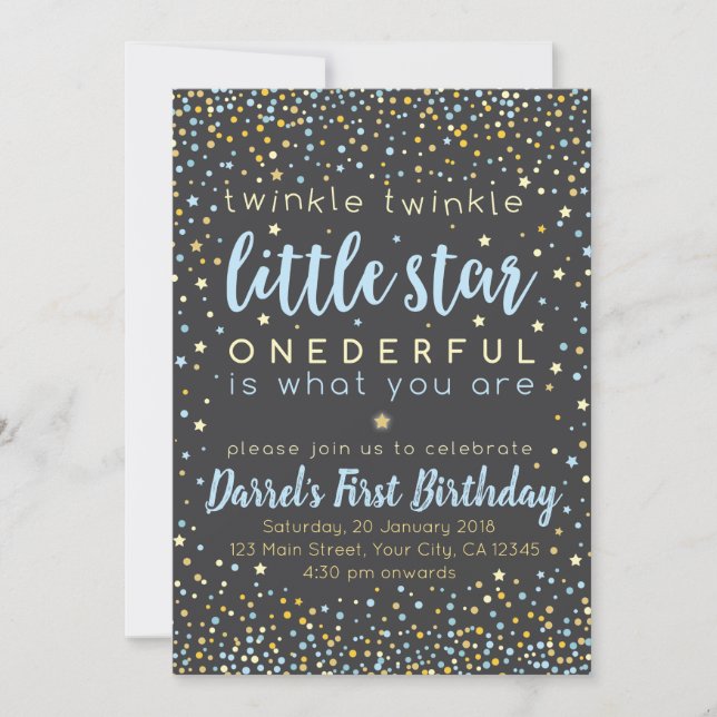 Twinkle Little Star Boy First Birthday Invitation (Front)