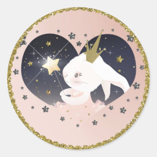 Twinkle Little Star Bunny Rabbit Peach Baby Shower Classic Round Sticker