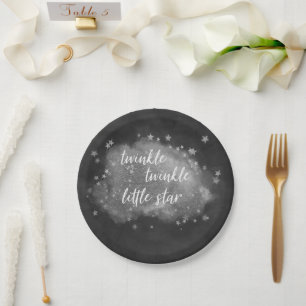 Twinkle Little Star Charcoal Grey and Silver Paper Plate