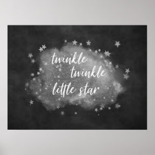 Twinkle Little Star Charcoal Grey and Silver Poster