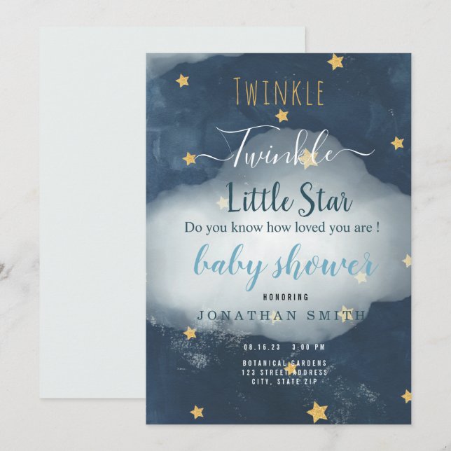 Twinkle Little Star & Cloud Baby Shower Invitation (Front/Back)