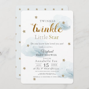 Twinkle Little Star Cloud Blue Virtual Baby Shower Invitation