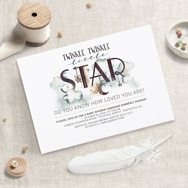 Twinkle Little Star Clouds Baby Shower Invitation (Creator Uploaded)