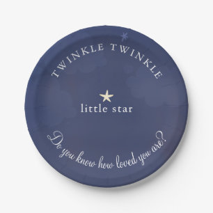 Twinkle Little Star Dark Blue Baby Shower Paper Plate