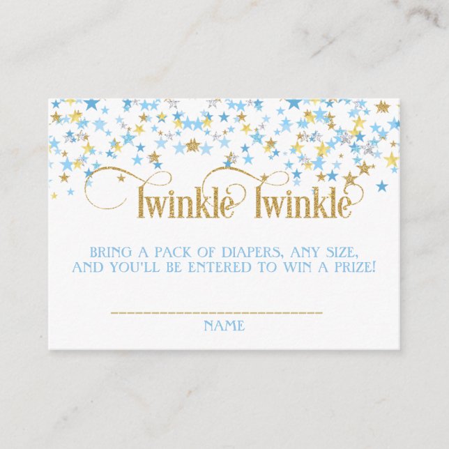 Twinkle Little Star Diaper Raffle Blue Gold Enclosure Card (Front)