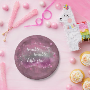 Twinkle Little Star   Dusty Mauve Pink Silver Grey Paper Plate