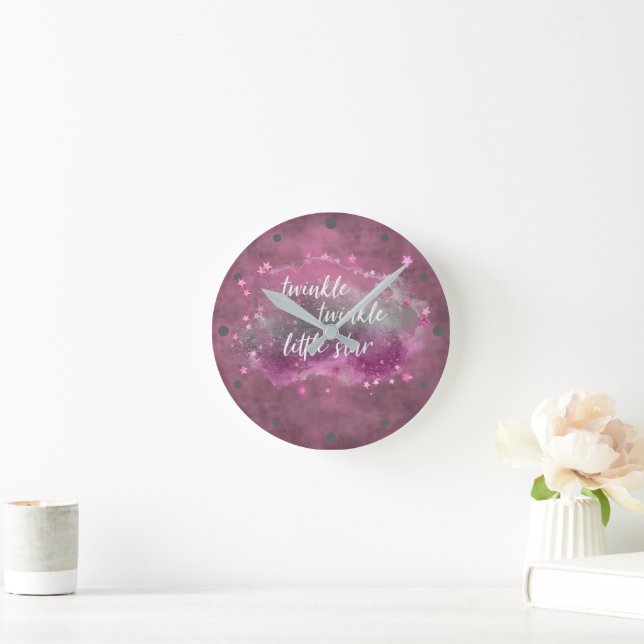 Twinkle Little Star | Dusty Mauve Pink Silver Grey Round Clock (Home)