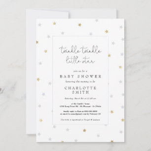 Twinkle Little Star  Elegant Baby Shower Grey Gold Invitation