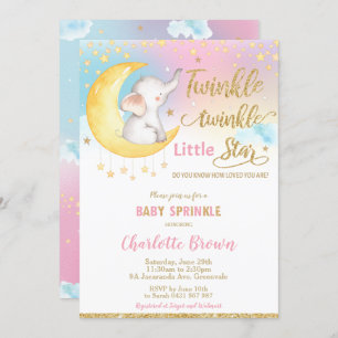 Twinkle Little Star Elephant Baby Sprinkle Girl Invitation