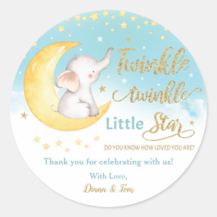 Twinkle Little Star Elephant Blue Boy Favour Thank Classic Round Sticker