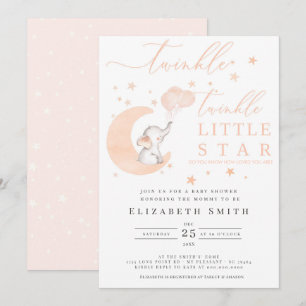 Twinkle Little Star Elephant Peach Baby Shower Invitation