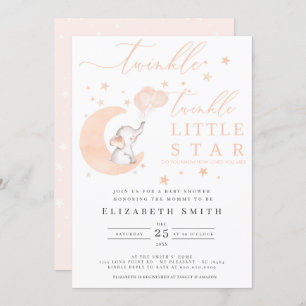 Twinkle Little Star Elephant Peach Baby Shower Invitation